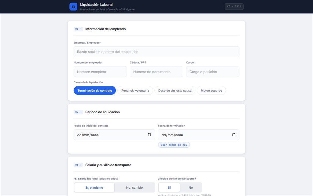 Vista del proyecto Calculadora de Liquidación